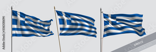 Set of Greece waving flag on isolated background vector illustration