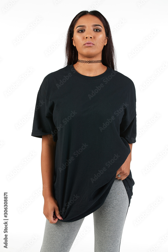 Blank t-shirt mock-up - Cool streetwear fashion girl ready for your design Blank t-shirt mock-up - Cool streetwear fashion girl ready for your design