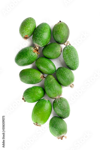 Juicy and ripe feijoa isolated on a white background. Healthy autumn fruit.