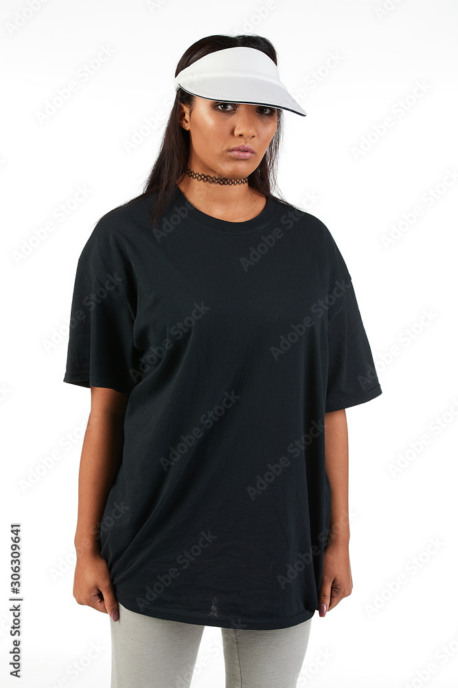 Blank t-shirt mock-up - Cool streetwear fashion girl ready for your design Blank t-shirt mock-up - Cool streetwear fashion girl ready for your design