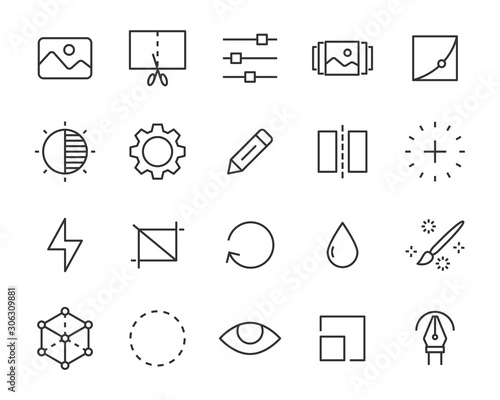 set of image icons, photo, gallery, photo editing