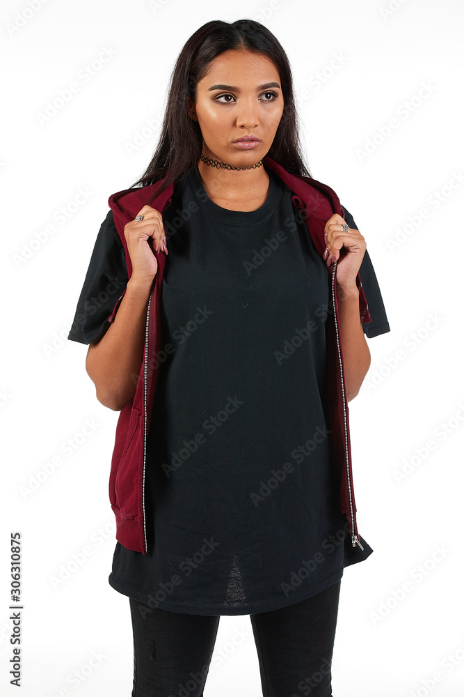 Blank t-shirt mock-up - Cool streetwear fashion girl ready for your design Blank t-shirt mock-up - Cool streetwear fashion girl ready for your design