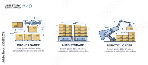 Set of illustrations concept with businessman. technology, partnership, connection, business robot, cyber. linear illustration Icons infographics. Landing page site print poster. Line story