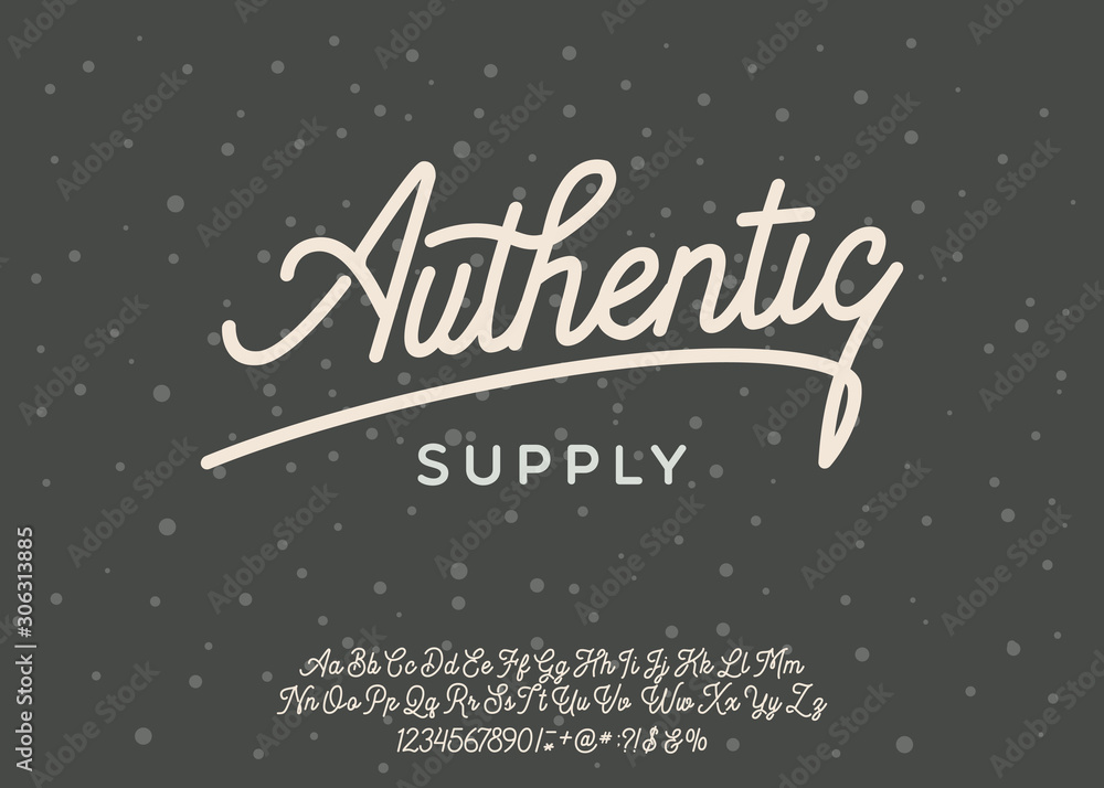Authentic. Lettering print on sticker or clothes. Script font. Vector illustration. Authentic. Lettering print on sticker or clothes. Script font. Vector illustration.