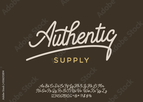 Authentic. Lettering print on sticker or clothes. Script font. Vector illustration.