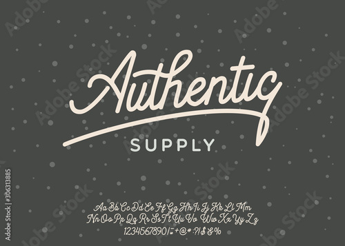 Authentic. Lettering print on sticker or clothes. Script font. Vector illustration.
