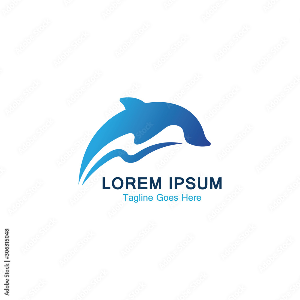 Dolphin smart fish jump logo in the sea template design icon Dolphin smart fish jump logo in the sea template design icon