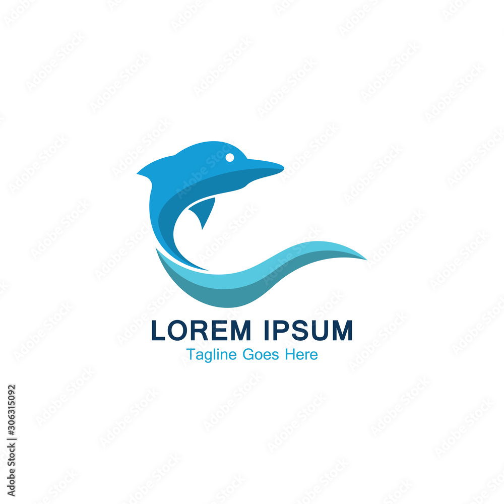 Dolphin smart fish jump logo in the sea template design icon Dolphin smart fish jump logo in the sea template design icon