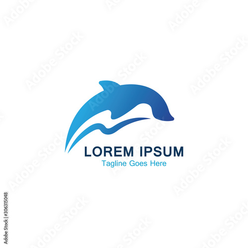 Dolphin smart fish jump logo in the sea template design icon