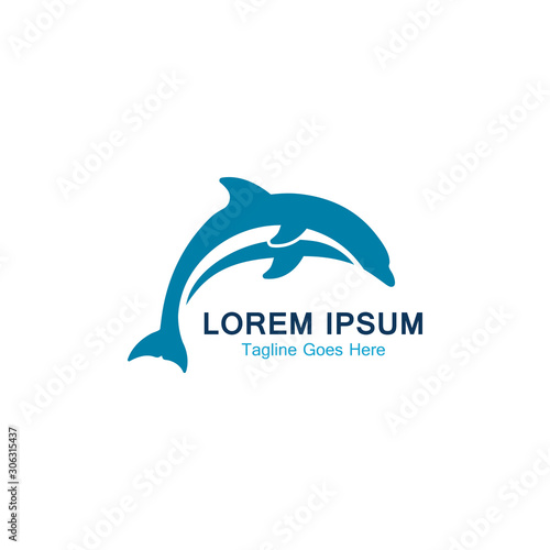 Dolphin smart fish jump logo in the sea template design icon