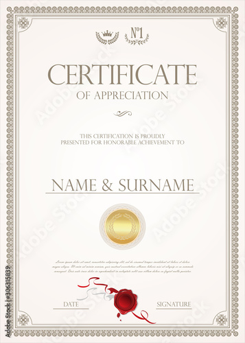 Certificate or diploma retro vintage design 