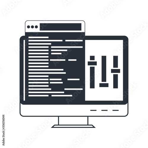 Remote computer control. Vector image on a white background.
