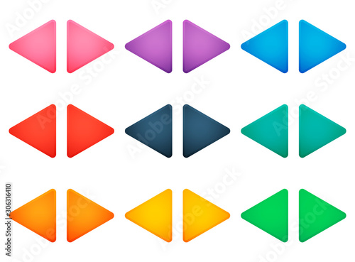 Free Download Colorful triangle arrow buttons set. Vector assets for web or game design, app buttons, icons template isolated on white background. - GFXLoad