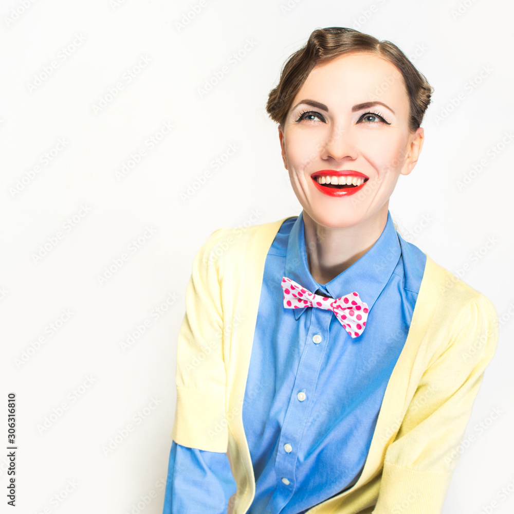 Happy excited young woman with business look isolated over white Happy excited young woman with business look isolated over white