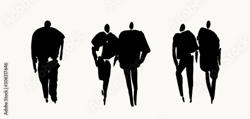 Vector hand painted silhouette of man and woman