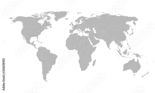 Belgium marked blue on world map vector