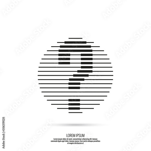 Vector question mark icon made of horizontal lines. Black isolated illustration on white background. Quiz symbol.