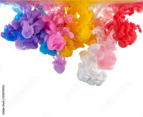 Ink in water. Splash acrilyc paint mixing. Multicolored liquid dye. Abstract  sculpture background color photo