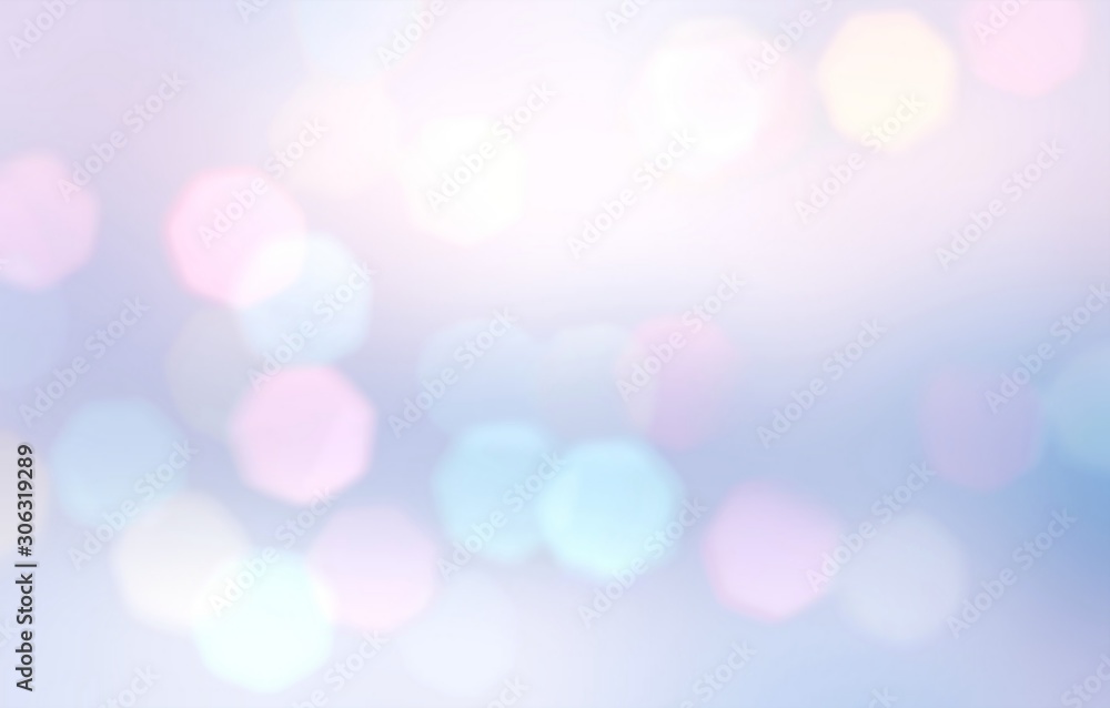 Fototapeta premium Holiday shimmer formless texture. Bokeh abstract pattern. Bright lights blurred background. White blue pink gradient. Imagination glare illustration.