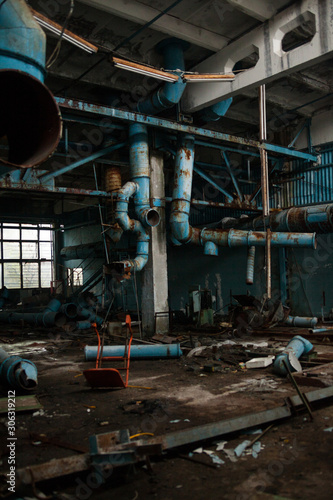 Inside the ruined and abandoned industrial plant