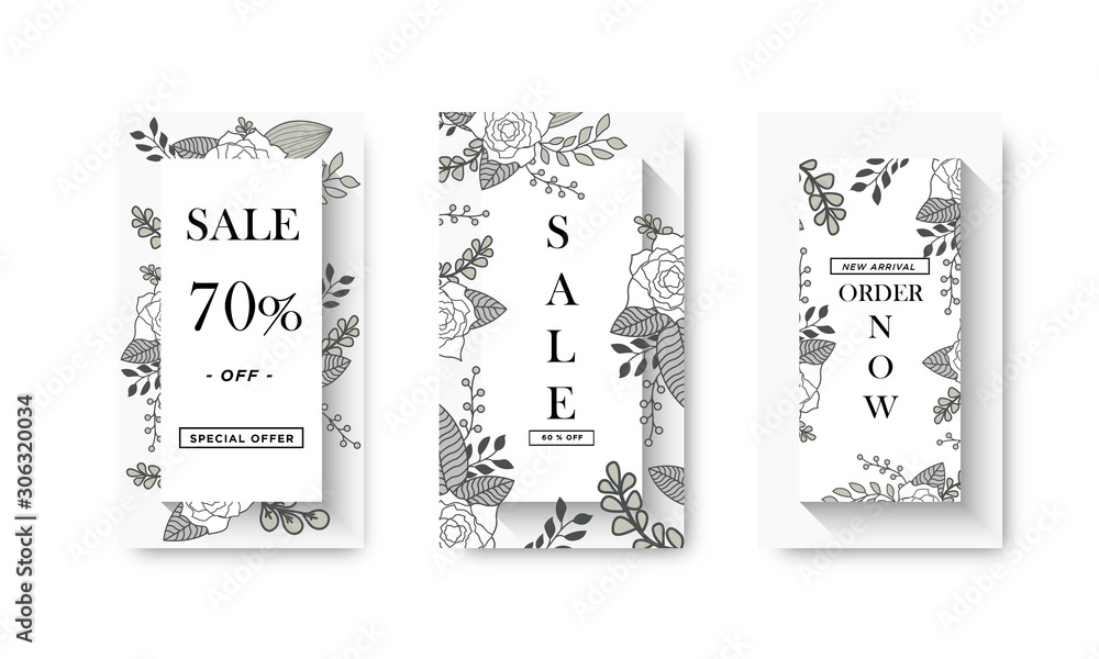 Social Media Story Post Template Set with Line Art Floral Design Layout Social Media Story Post Template Set with Line Art Floral Design Layout