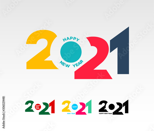 Happy new year 2021 template. Set of Design for banner, greeting cards or print. Vector illustration. Isolated on white background.