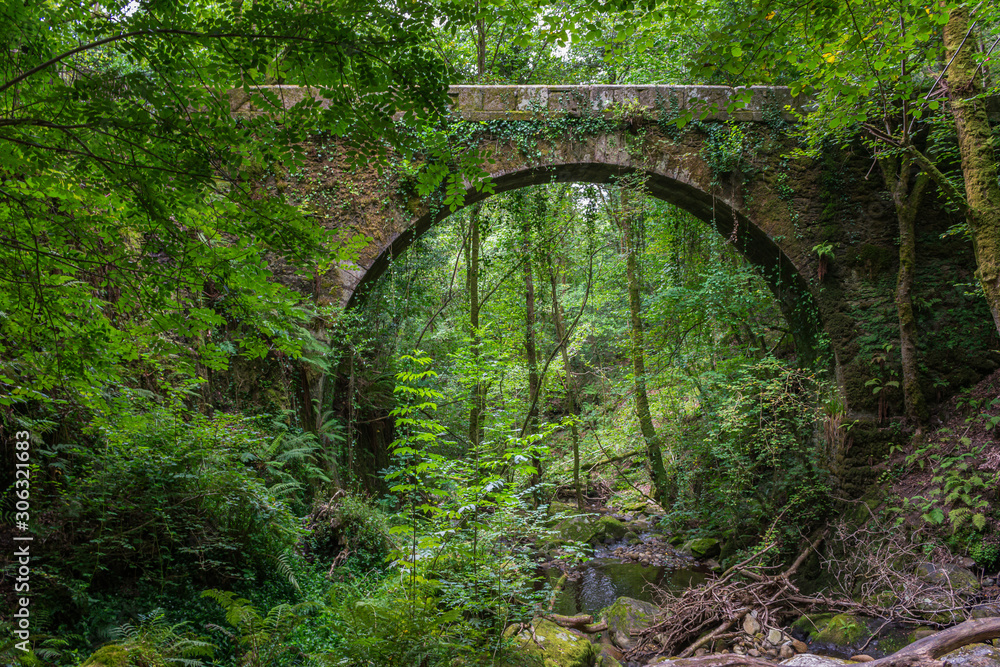 arch of the stone bridge over the river Eume in the Fragas do Eume