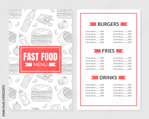 Burger Menu Template Design with Hand-drawn Graphic
