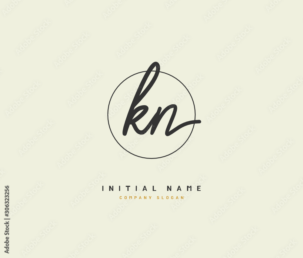Fototapeta premium K N KN Beauty vector initial logo, handwriting logo of initial signature, wedding, fashion, jewerly, boutique, floral and botanical with creative template for any company or business.