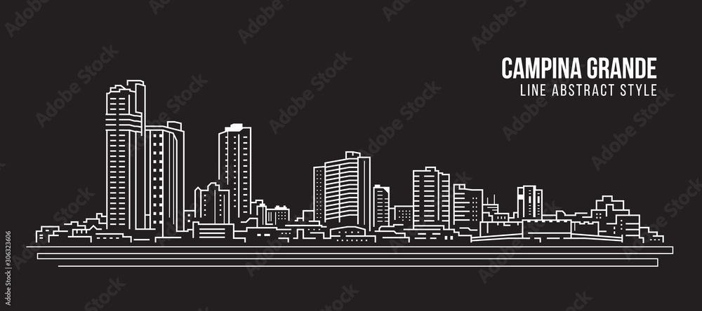 Cityscape Building panorama Line art Vector Illustration design - Campina Grande city
