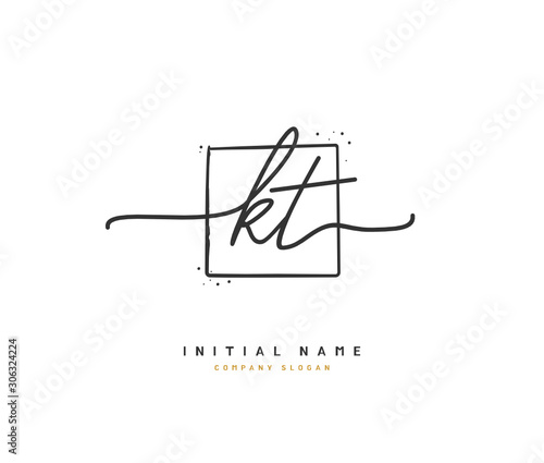 K T KT Beauty vector initial logo, handwriting logo of initial signature, wedding, fashion, jewerly, boutique, floral and botanical with creative template for any company or business.