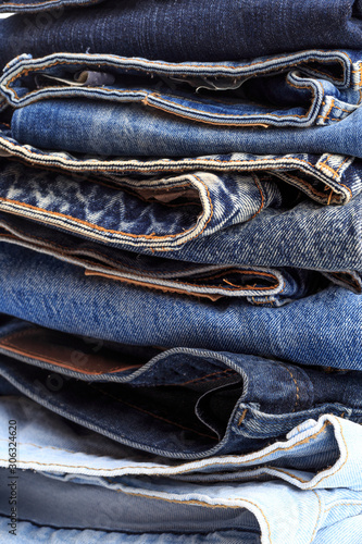 Jeans trousers stack closeup background texture - Image