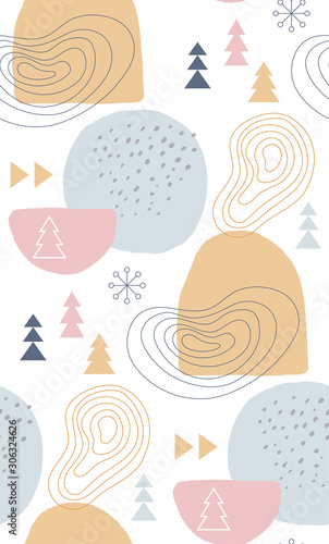 Abstract winter seamless patterns in pastel colors