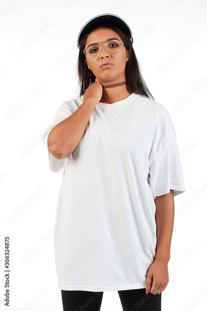 Blank t-shirt mock-up - Cool streetwear fashion girl ready for your design