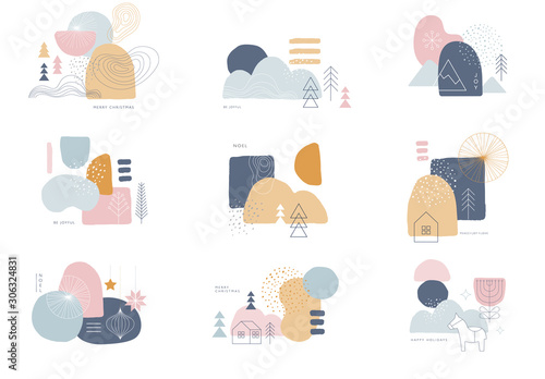Collection of abstract background designs, shapes in clean Scandinavian trendy style. Story templates, winter sale, social media promotional content