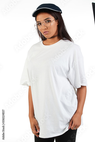 Blank t-shirt mock-up - Cool streetwear fashion girl ready for your design © Steve