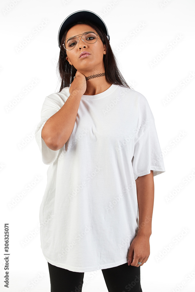Blank t-shirt mock-up - Cool streetwear fashion girl ready for your design