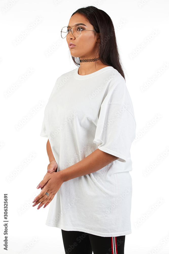 Blank t-shirt mock-up - Cool streetwear fashion girl ready for your design Blank t-shirt mock-up - Cool streetwear fashion girl ready for your design
