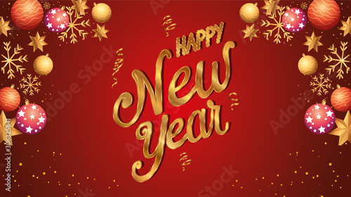 poster of happy new year with decoration vector illustration design