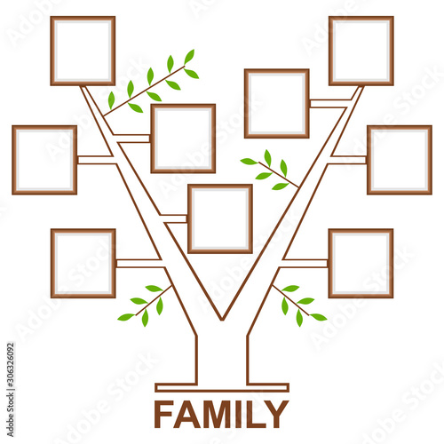 Family Tree template vintage vector illustration. Memories tree with photo frames. Insert your photos into