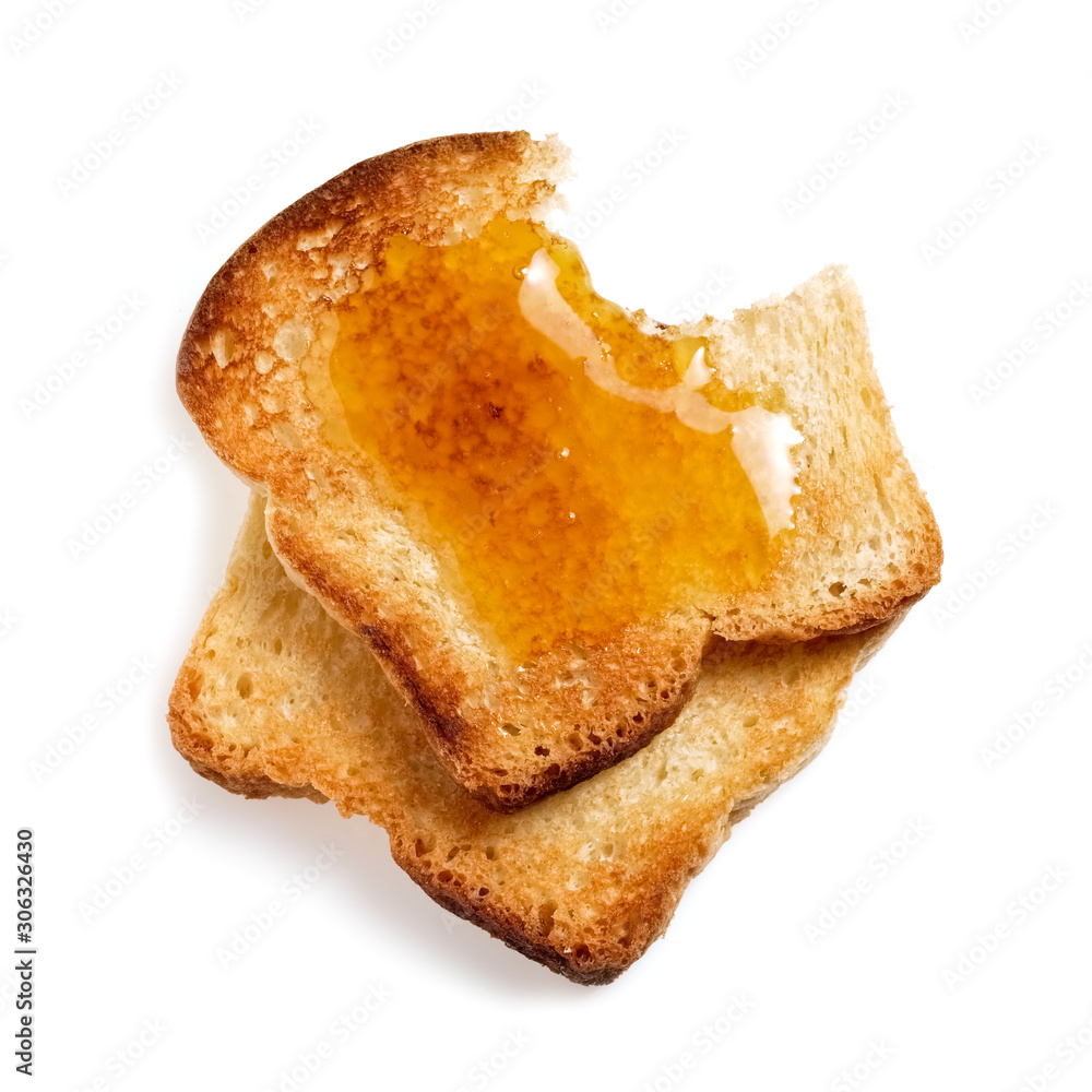 Two slices toasted bread covered with honey