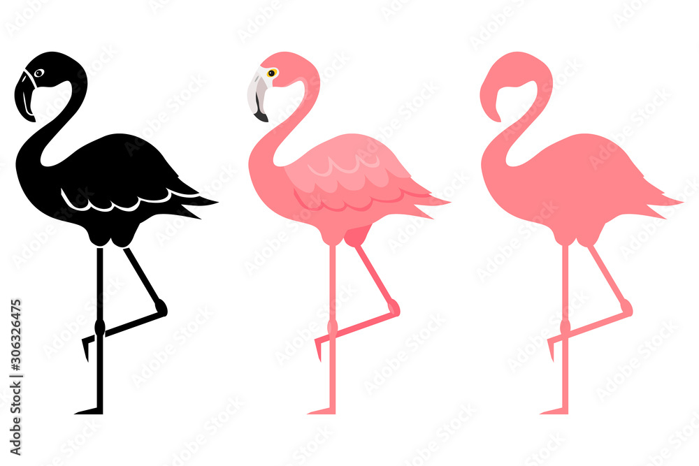 Flamingo, pink flamingo silhouette. Cartoon illustration of a flamingo. Vector illustration. - obrazy, fototapety, plakaty 