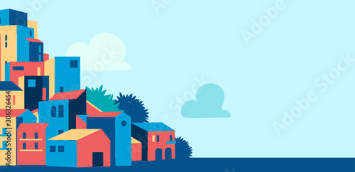 City and blue sky cartoon background - Vector 