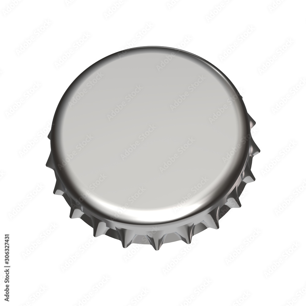 Metallic Crown Cap Isolated on White Background Close-Up. 3D Render Isolated on White.