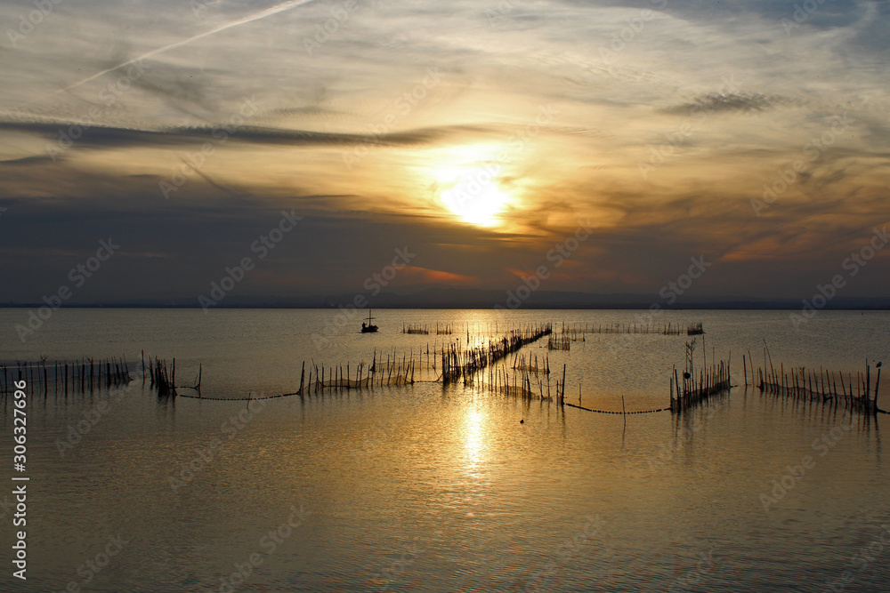 sunset on lake