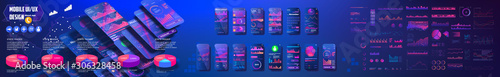 UI, UX, GUI mobile screens modern infographic diagram template and chart graph flat web icons for mobile apps. Web design and mobile tem.