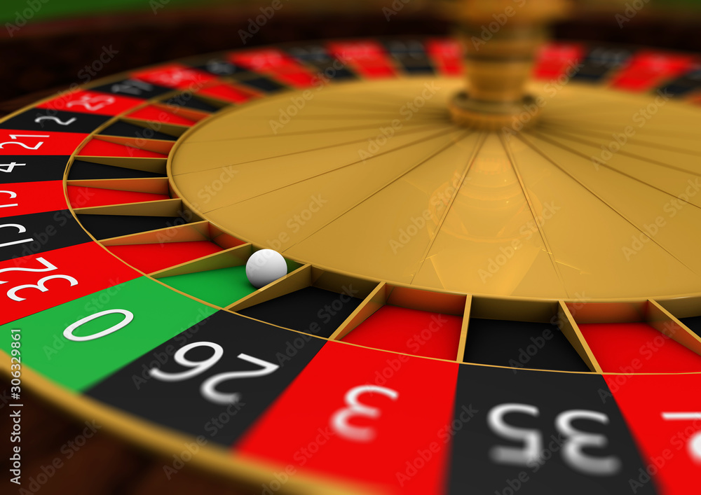 Obraz premium Classic casino roulette wheel with sector zero and white ball. 3d render illustration