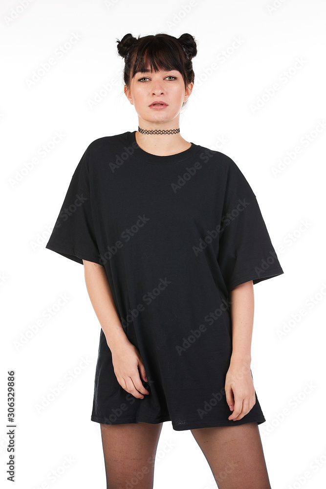Blank t-shirt mock-up - Cool streetwear fashion girl ready for your design Blank t-shirt mock-up - Cool streetwear fashion girl ready for your design