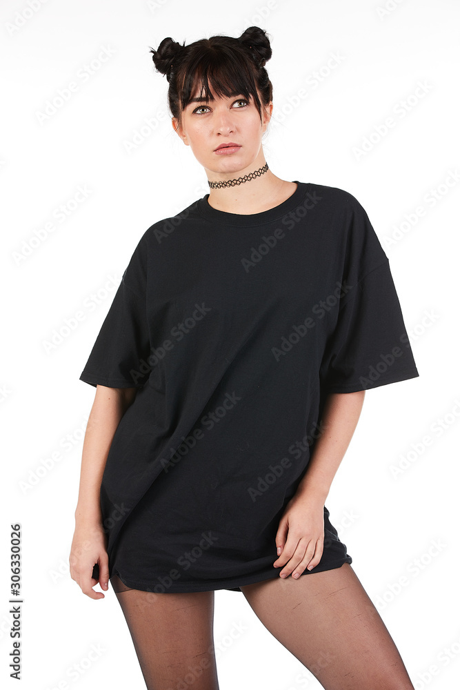 Fototapeta premium Blank t-shirt mock-up - Cool streetwear fashion girl ready for your design