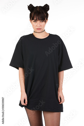 Blank t-shirt mock-up - Cool streetwear fashion girl ready for your design